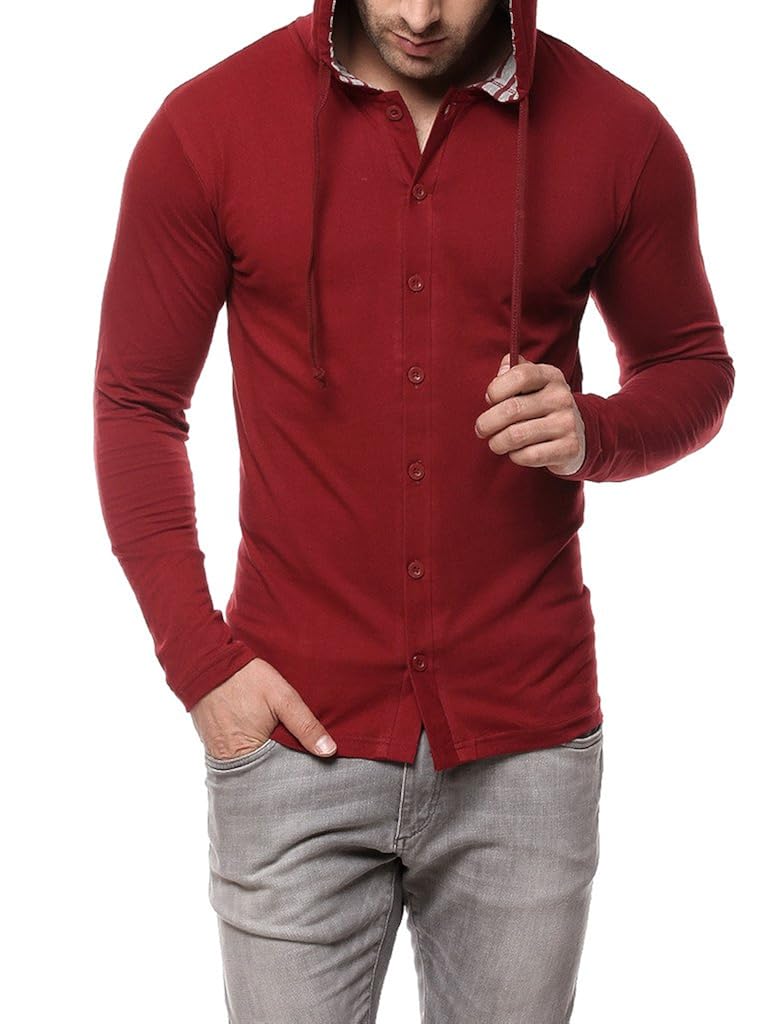 gritstones men's cotton hooded t-shirt maroon