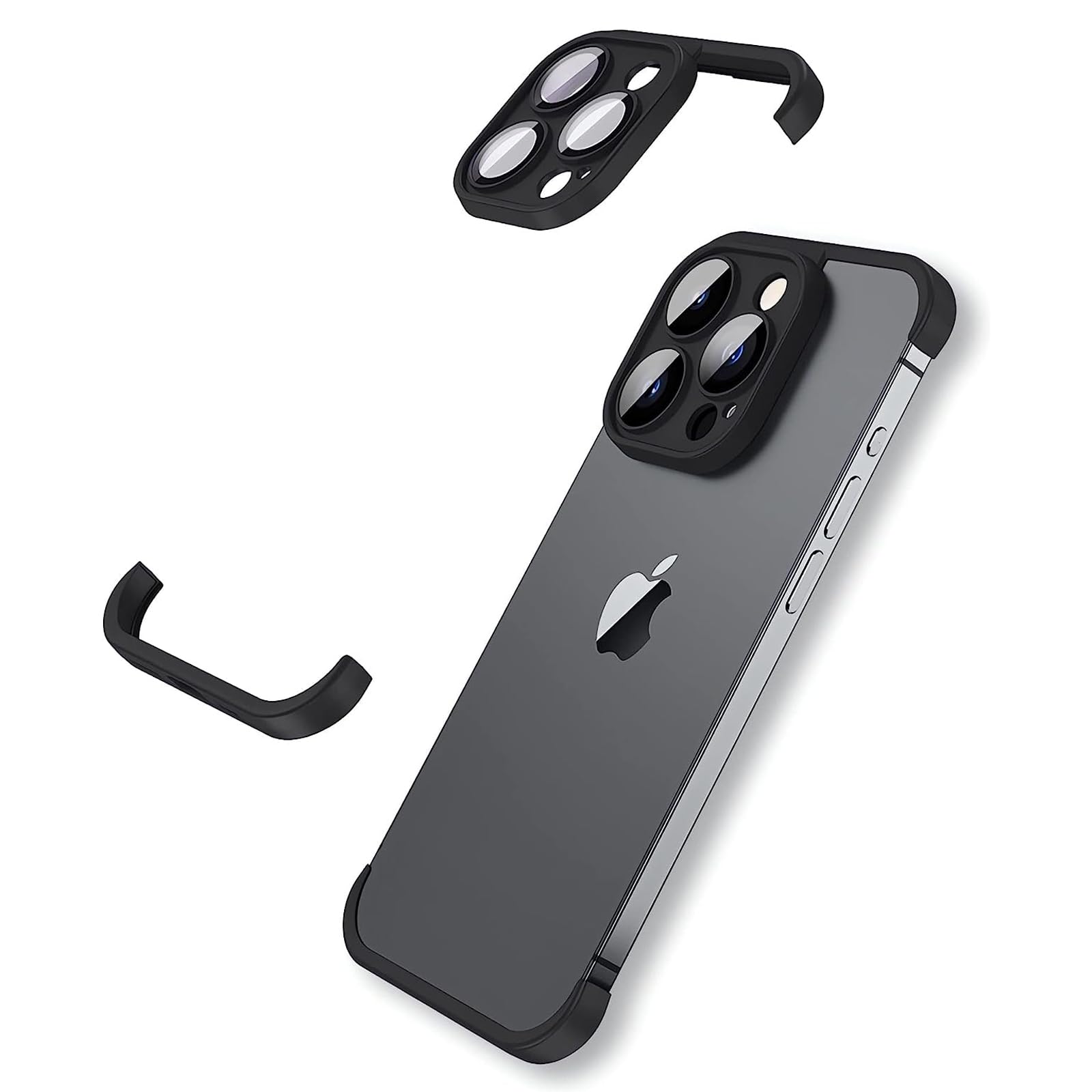 Photo 1 of KUGEW for iPhone 16 Pro Max Frameless Bumper Case with Camera Lens Protector, Slim Fit No Back No Frame Design TPU Bumper Compatible with MagSafe Excellent Heat Dissipation Minimalist (Black)