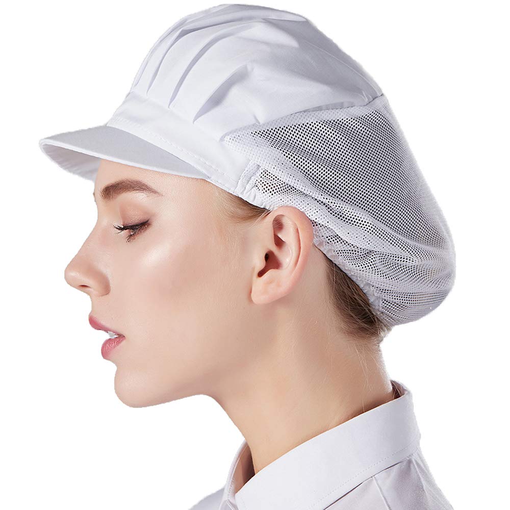Nanxson 3PCS Half Mesh Half Cloth Cooking Hat Elastic Catering Hats with Brim Food Service Caps for Workshop Kitchen Restaurant Hotel