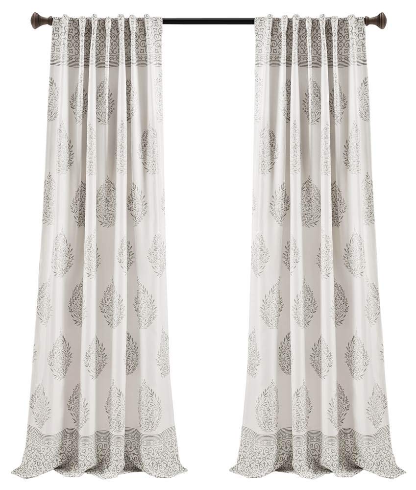 Lush Decor, Gray Teardrop Leaf Curtains Light Filtering Window Panel Set for Living, Dining, Bedroom (Pair), 52" W x 95" L