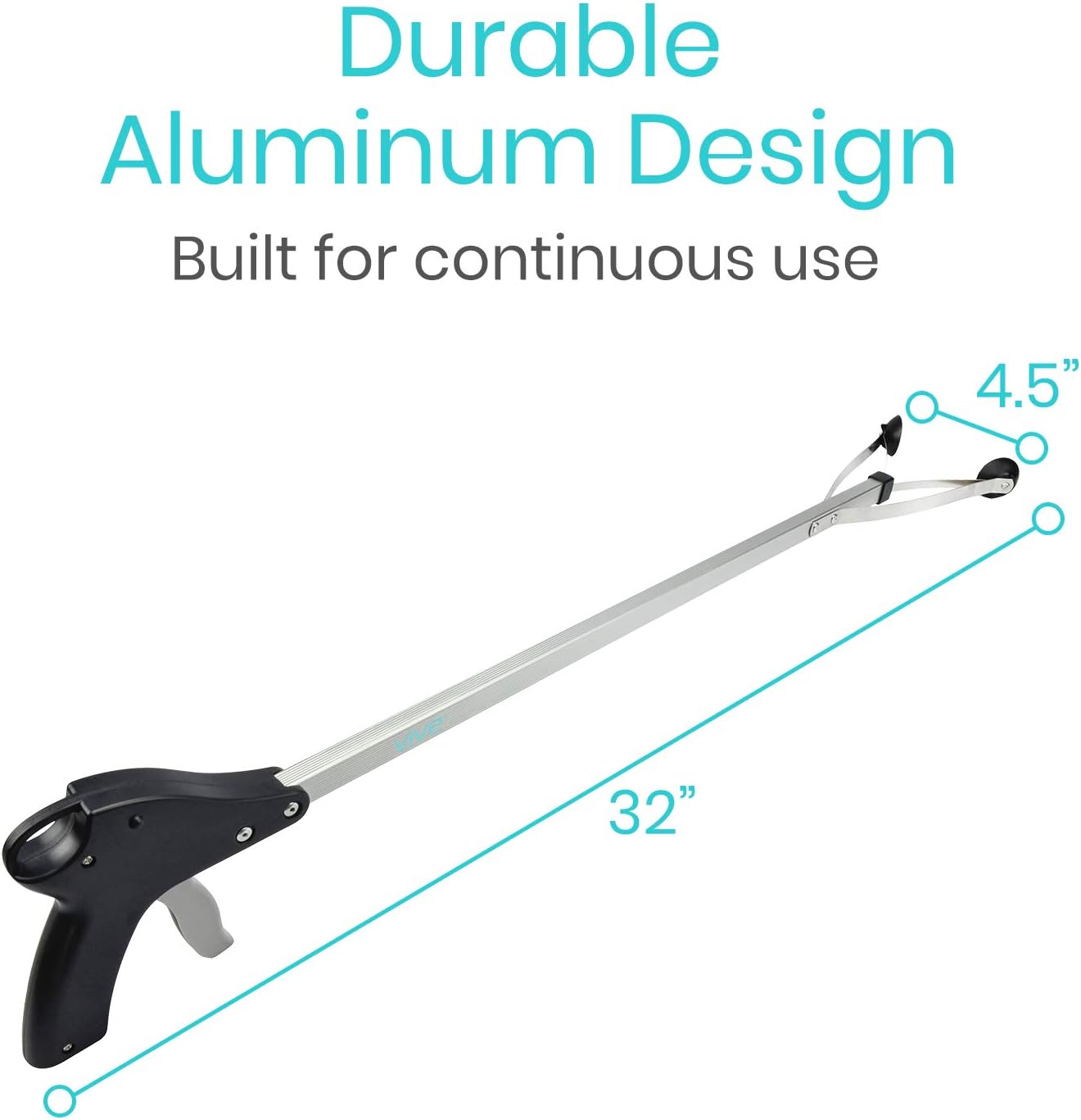 Vive Suction Cup Reacher Grabber - 32" Heavy Duty Mobility Grip Hand Aid - Handle Tool Light Bulb Remover, iPad Pickup, Long Handled Trash Litter Picker, Garbage Garden Nabber Extender Arm: Home Improvement