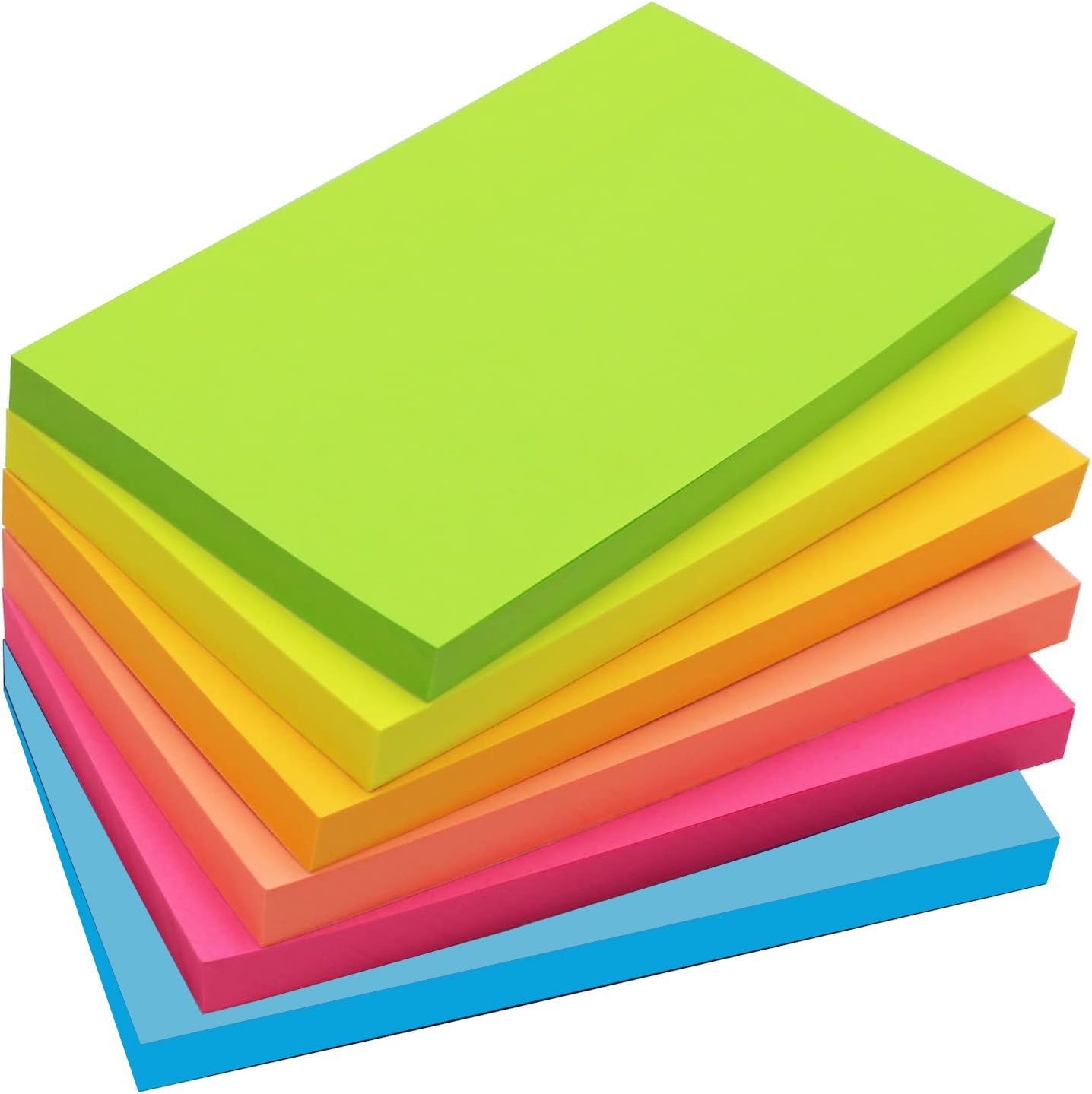 KIFZM 480 Sheets Large Sticky Pads, 76 x 127 mm 6 Brilliant Colors Assorted Self-Stick Pads for Notebook,Office,School and Home,80 Sheets/Pad