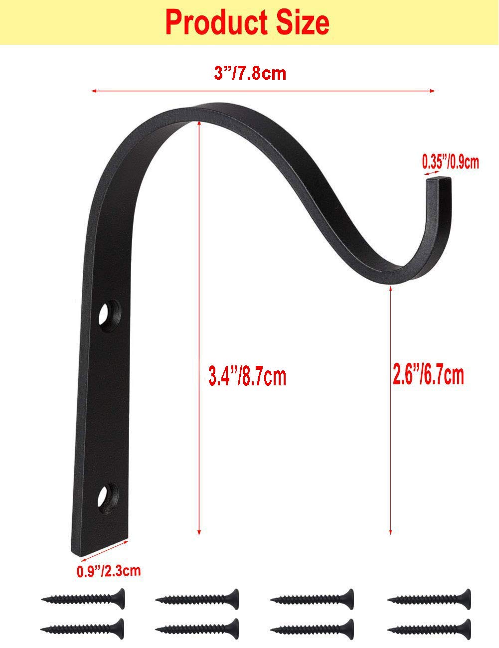 Zkaiz Wrought Iron Hooks for Hanging Lantern Coat Garden Planter Decoration Rustic Vintage Style Wall Curved Up Bracket Hook (2 Pack)