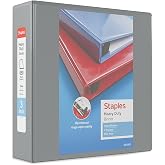 Staples Heavy-Duty 3-Inch D-Ring View Binder, Gray, 600 Sheets | Reinforced spine for durable everyday use in office and school settings.
