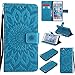 A-slim iPhone 7 Wallet Case, (TM) Sun Pattern Embossed PU Leather Magnetic Flip Cover Card Holders & Hand Strap Wallet Purse Case for iPhone 7 [4.7 Inch] - Blue