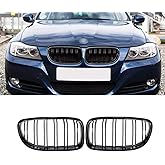 SNA E90 Grill Compatible for 2009-2011 3 Series E90 E91 (Double Slats Gloss Black Kidney Grille, 2-pc Set)