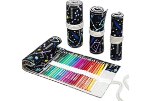 DIYOMR 24/36/72 Slots Pencil Wrap Pencil Rolls, Artist Colored Pencils Roll Up Bag Short Brushes Pouch Case Pencils Organizer for Drawing Coloring and Sketching (Constellation, 72slots)