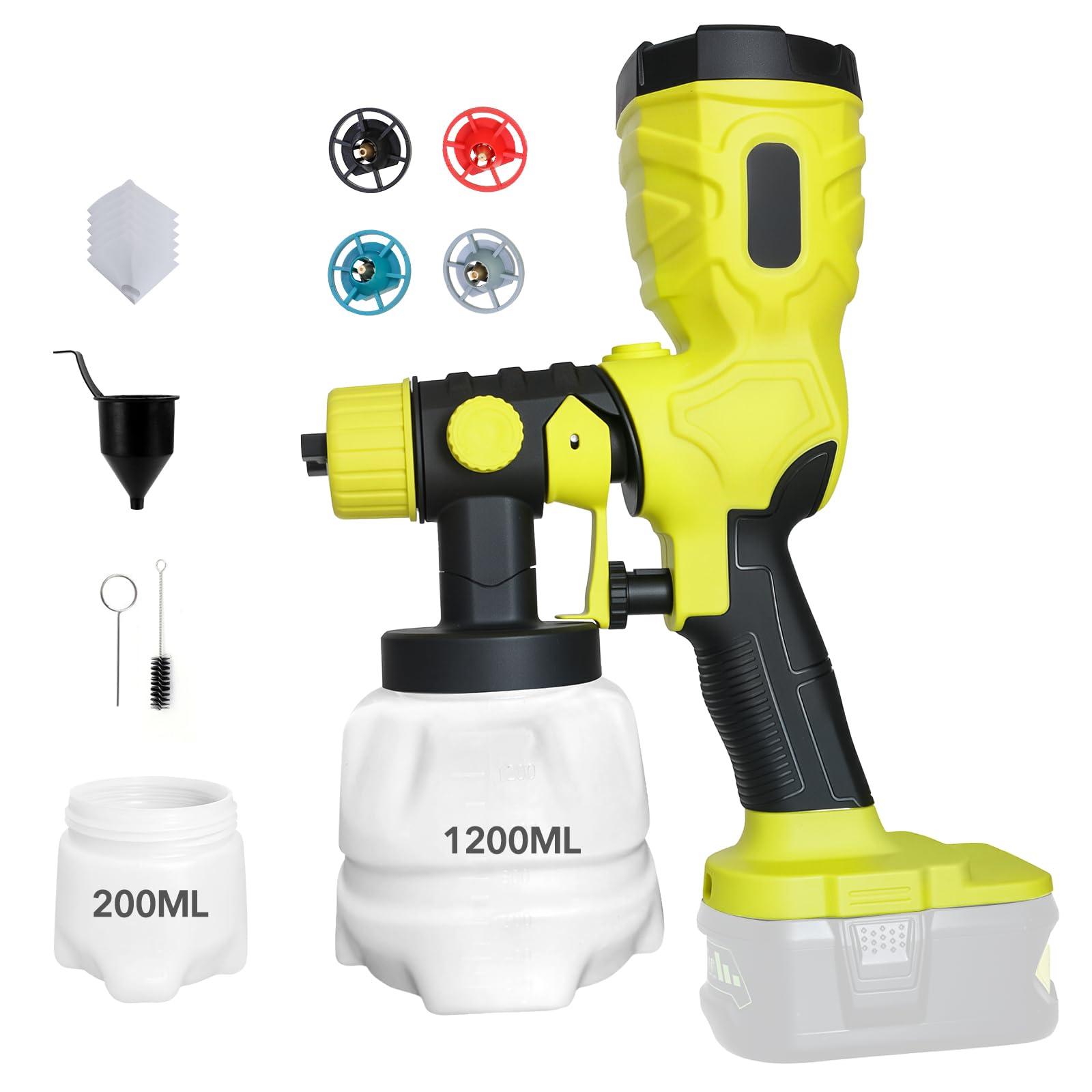 Photo 1 of 2025 Upgraded Paint Sprayer for Ryobi 18V Li-ion Battery, Cordless Electric Spraying Tool HVLP Spray Gun w/1200ML+200ML Reservoir for Interior Exterior House Wall Fence Furniture Painting (No Battery)