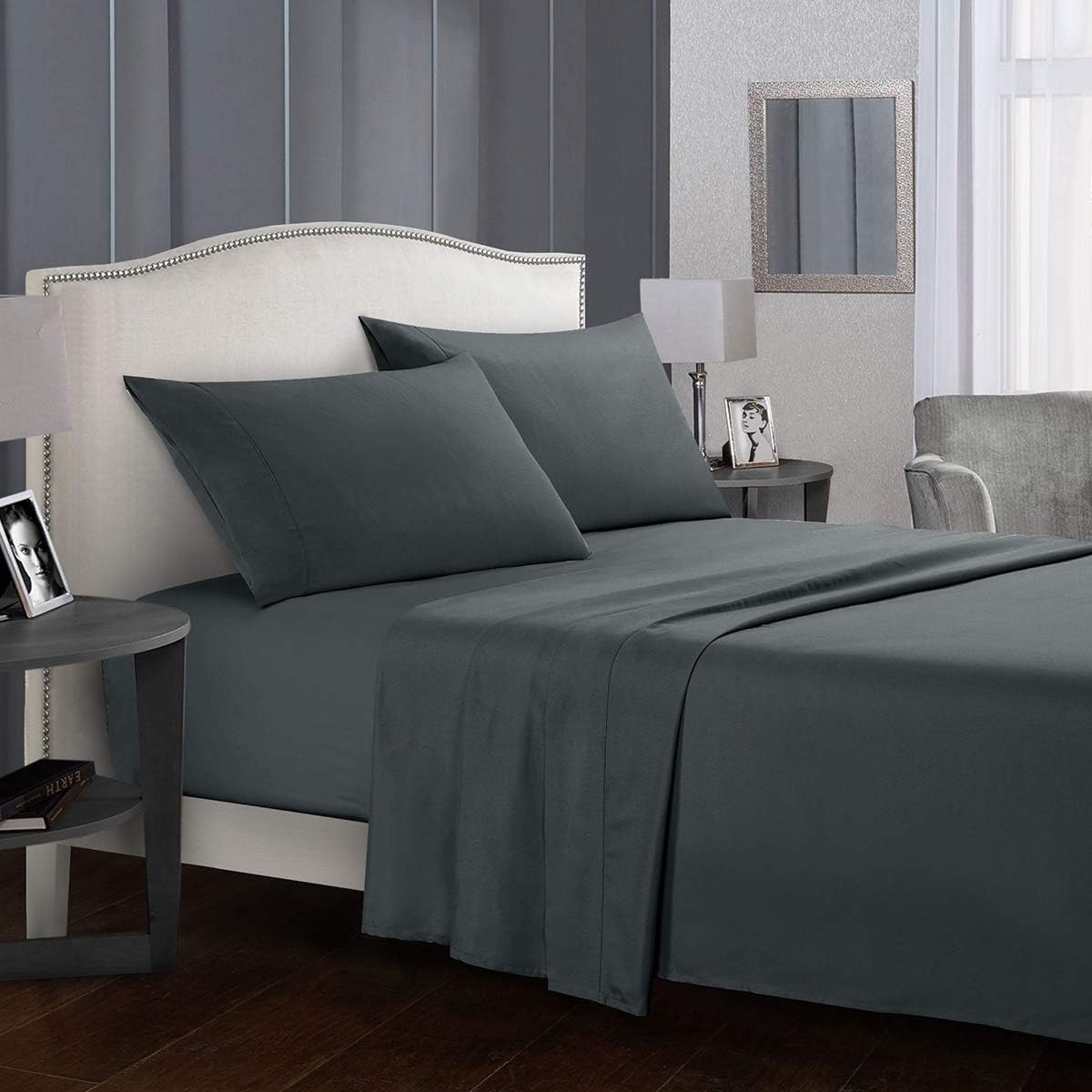 Luxury 4 Piece Bed Sheet Set Super Soft Brushed Microfiber Fabric Breathable Deep Pocket Easy Care Wrinkle, Fade, Stain Resistant 4 Piece Set 1 Fitted Sheet, 1 Flat Sheet, 2 Pillowcases: Home & Kitchen