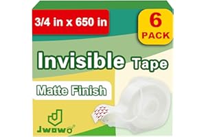 JWOWO Invisible Tape with Refillable Tape Dispenser, Holiday Supplies and Gift Wrap Tape, Great for Christmas Crafts, Matte Finish, 3/4 in x 650 in 6 Pack