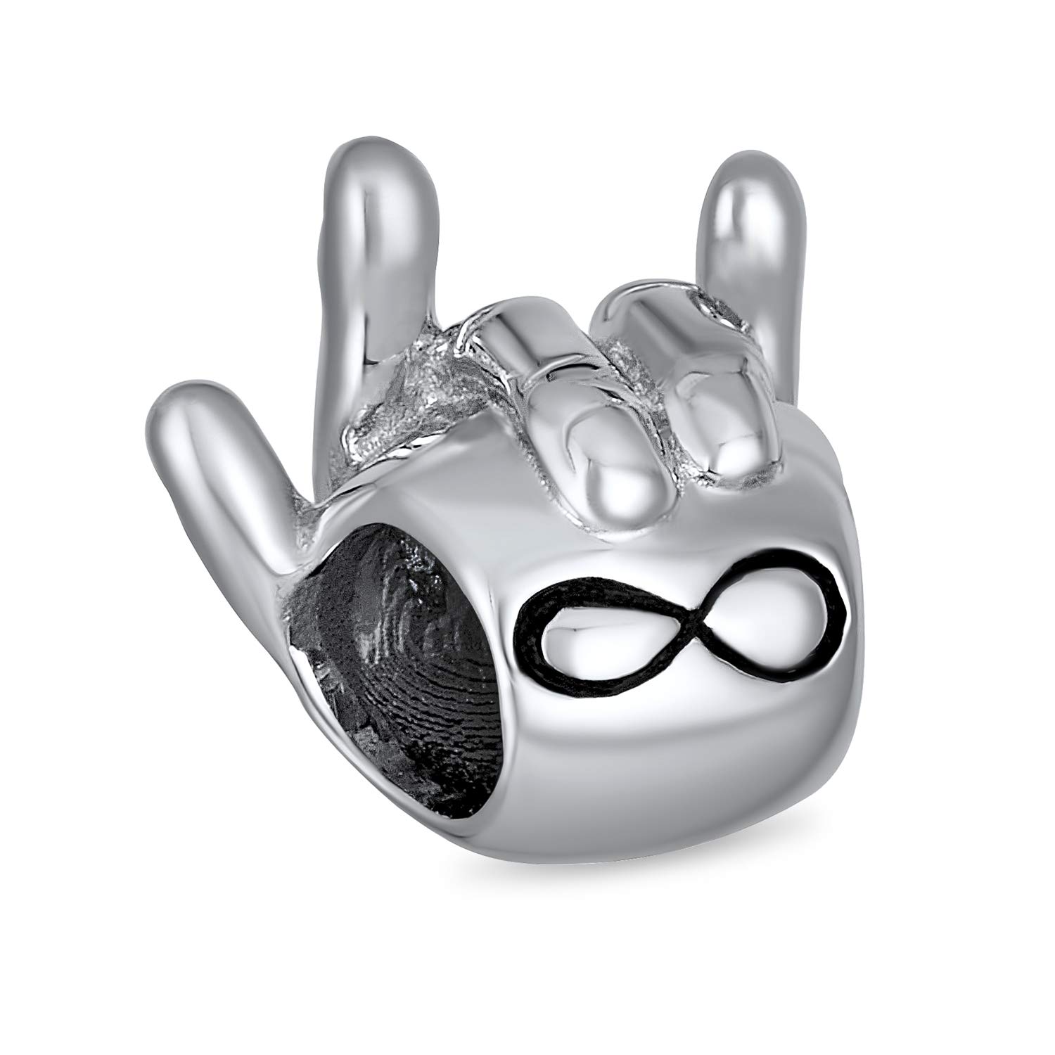 Bling Jewelry BFF Hand Sign Symbol Infinity I Love You Sign Language Charm Bead For Women Teen Oxidized .925 Sterling Silver Fits European Bracelet