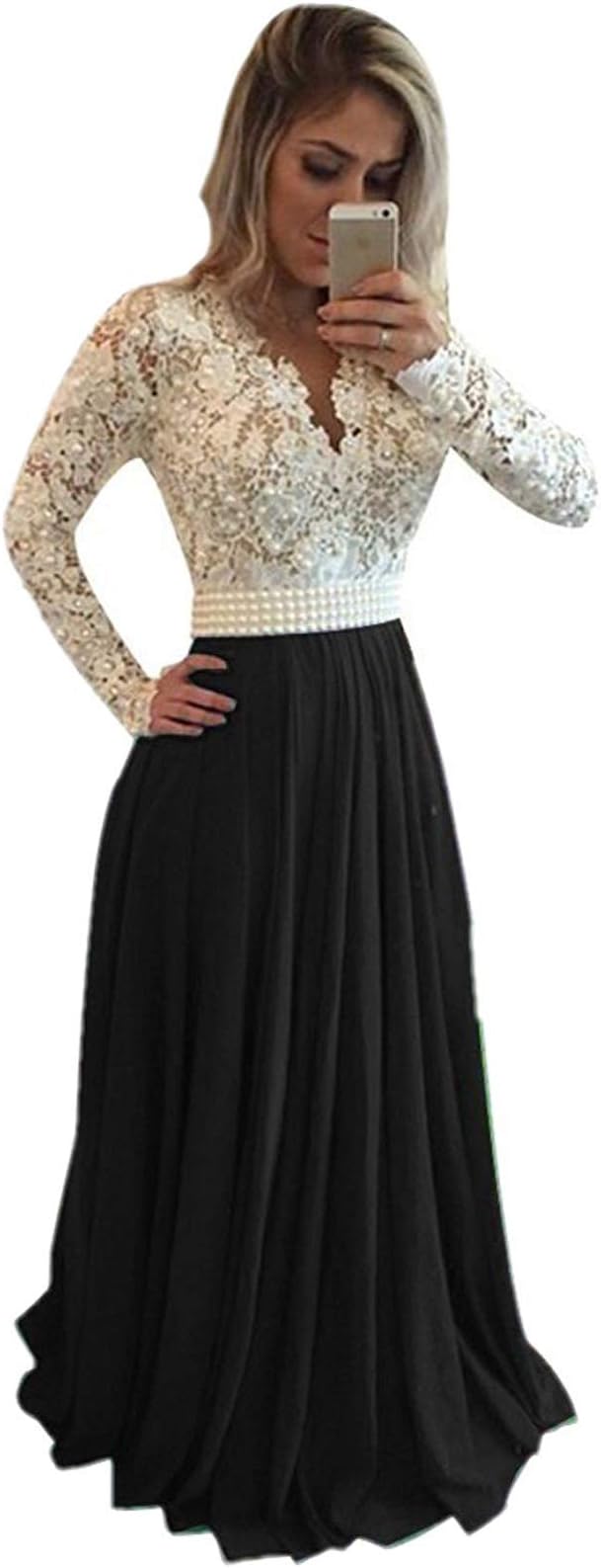 Sound of blossoming Beaded Lace Long Sleeve Prom Dresses Mermaid Chiffon Formal Evening Ball Gown SOB298