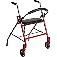 Drive Medical 1239RD Foldable Rollator Walker with Seat, Red, 1 Count (Pack of 1)
