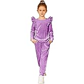 Arshiner Girls 2 Piece Outfits Velour Tracksuit Cute Clothes Sweatsuit Ruffle Pullover Sweatshirt Sweatpants Clothing Sets