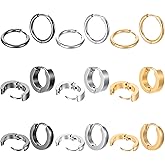 Josojoou 9 Pairs Stainless Steel Small Hoop Earrings Lightweight Minimalist Small Hoops, 14K Gold Silver Black Earrings Multiple Piercing Cartilage Hoop Earring Stack Jewelry for Women Men