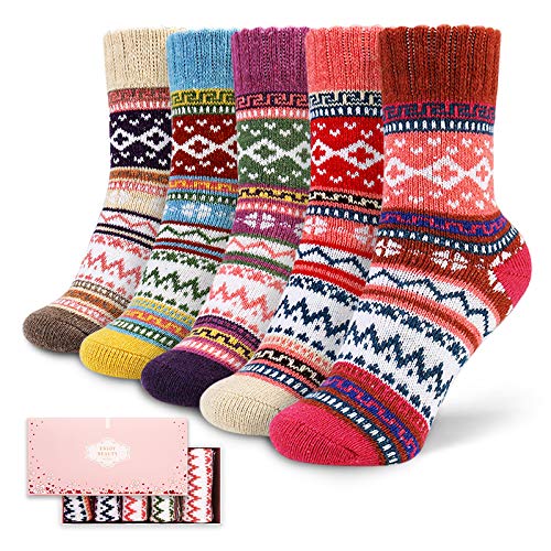 ICEIVY Socks Women, Soft Knit Wool Winter Thick Warm Cabin Fuzzy Crew Women Socks 5 Pack