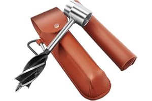 THGIVINGSTORE Scotch Eye Auger Wood Drill,Bushcraft Survival Settlers Tool,for Bushcrafters,Camping,Outdoor Wood Peg,Hole Maker and Bushcraft Backpack,Hand Auger Wrench with Brown Leater Pouch