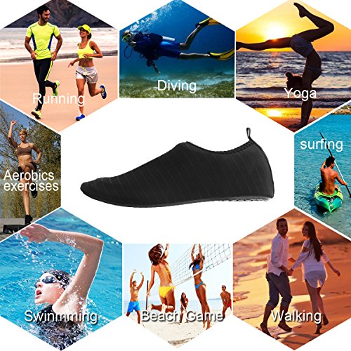 HQdeal Women’s Men’s Water Shoes Quick Drying Outdoor Sports Athletic Sneakers Aqua Shoes Slip On Lightweight Yoga Socks for Swimming Diving Surfing Snorkeling Boating Beach Walking Striped Black