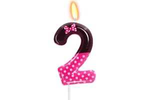 OGNOMIFX 2nd Pink Black Birthday Candles for Girls, Pink Mouse Cake Topper Cupcake Decor, Cartoon Themed Birthday Party Decorations Supplies (Number 2)