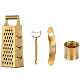 Box Grater Set 4PCS, Stainless Steel Cheese Grater with Garlic Press | 4-Piece Grater Set, stainless steel blades with box grater, garlic press and peelers for cheese and vegetables.
