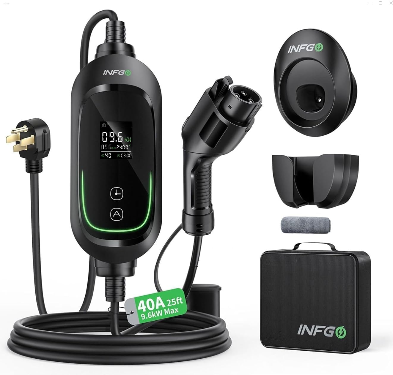 Photo 1 of *USED*
INFGO 2025 Upgraded Level 2 EV Charger, 40Amp, Adjustable Current & Timing Delay, 240V, 9.6kW, NEMA 14-50 Plug, Portable Home Electric Car EV Charger with 25FT EV Charging Cable for J1772 BEVs/PHEVs