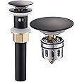 REGALMIX Vessel Sink Drain, Bathroom Faucet Vessel Sink Pop Up Drain Stopper, Built-In Anti-Clogging Strainer, with Overflow Matt Black, Fits Standard American Drain Hole(1-1/2" to 1-3/4") RWF083P