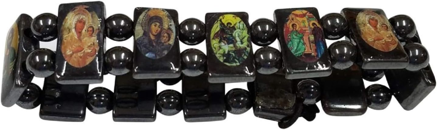 Saint Icons Black Hematite Bracelet Rosary,jesus, Ann Rita, Mary by Bethlehem Gifts TM - Image 4