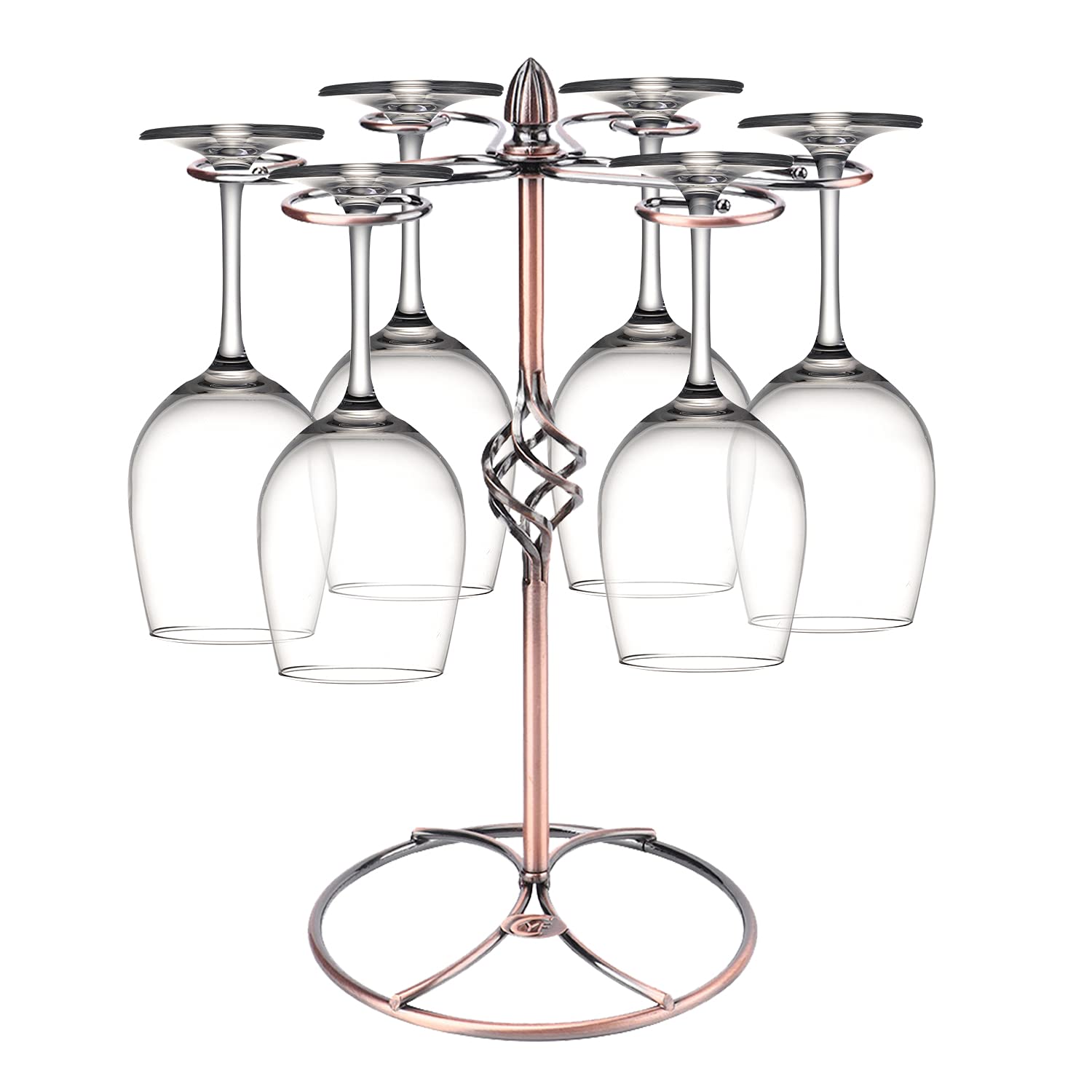 Tissting Wine Glass Holder, Bronze Spiral Tabletop Goblet Stand with 6 Hooks for Air Drying Storage Display in Kitchen Bar Home Restaurant