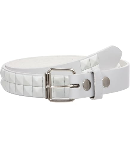 All White Pyramid Studded Leather Belt Punk (Small(30-32)) at
