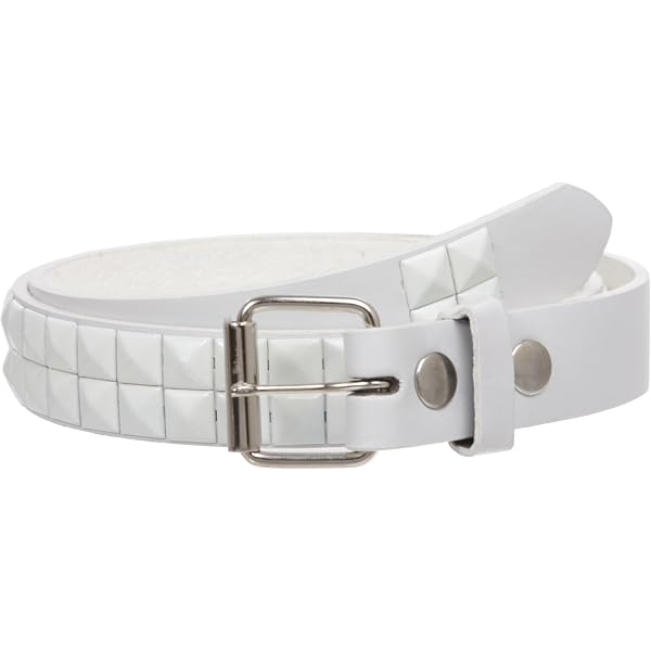 All White Pyramid Studded Leather Belt Punk (Small(30-32)) at