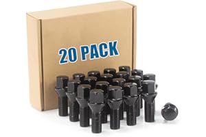 JiiinMiiin 12x1.25 Lug Bolts Conical Seat with 17mm Hex, 28mm Shank Length, M12x1.25 Thread, Black 20 Pack