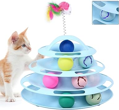 Amazon 4層 猫おもちゃ ぐるぐるタワー ボール 回転タワー 運動不足 解消 オレンジ ペット用品 玩具 青 Kiibru ペット用品 通販