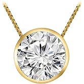 Houston Diamond District 0.5 Carat Round Diamond Bezel Solitaire Pendant Necklace w/Chain (J Color, I2 Clarity)