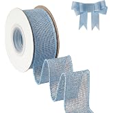 AFLZSP Light Blue Burlap Wired Ribbon, Solid Ribbon with Wire Edge for Big Bow, Wreath, Tree Decoration, Halloween, Thanksgiving Decoration, Gift Wrapping, 1 1/2 Inch x 5 Yards/Roll.