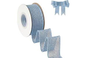 Light Blue Burlap Wired Ribbon, Solid Ribbon with Wire Edge for Valentine's Day Big Bow, Wreath, Outdoor Decoration, Gift Wra