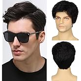 Sabosi Men's Black Wigs Short Wigs Natural Looking Heat Resistant Synthetic Hair with Adjustable Cap Black 180g