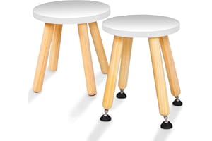 Cateam Montessori Wooden Step Stool – Adjustable Toddler Chair with Anti-Slip Feet – Kids Sitting & Standing Stool for Bathroom, Kitchen & Playroom – Set of 2 White
