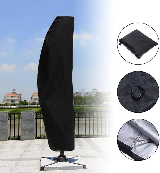 Parasol Cover Black, Extra Large Umbrella Cover with Zip and Drawstring