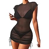 Pinup Fashion Women's Swimsuit Cover Up Sexy Sheer Dress Mesh Swimwear Coverups