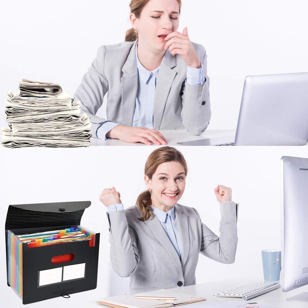Expanding File Folder/BluePower 12 Pockets Accordian File Organizer/Portable Expandable Plastic Filing Box, Accordion Bill/Paper/Document/Receipt Organizer Folders with Colored Tabs(A4/Letter Size) : Office Products