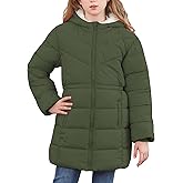 UNIFACO 5-12 Years Girls Winter Coat Heavyweight Puffer Coat with Cinched Waist Hooded Winter Jackets for Girls