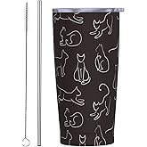 JASROTAO Black Cats Tumblers, Cartoon Cat 20oz Stainless Steel Insulated Travel Tumblers,Travel Coffee Mug with Lid and Straw Cups Gifts for Women Men