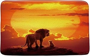 Lion Bath Mat Lion King Prairie Animal Sunset Sun Golden Cloud Orange Safari Theme Bathroom Decor Mat Set Soft Memory Foam Non Slip Backing 20X31 Inch