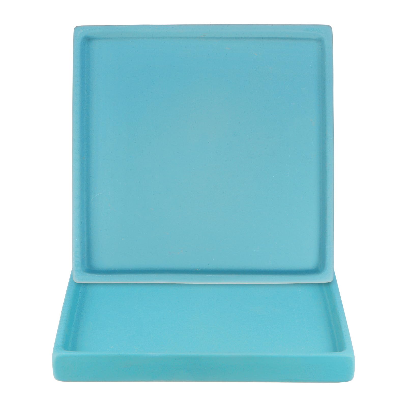 M METERXITY 2-Pack Ceramic Plant Saucer, 6.3 Inch Plant Water Catcher Tray, Plant Pot Saucers for Indoor/Outdoor Plants/Flower Drainage Drip Water Tray [Square Lake Blue]