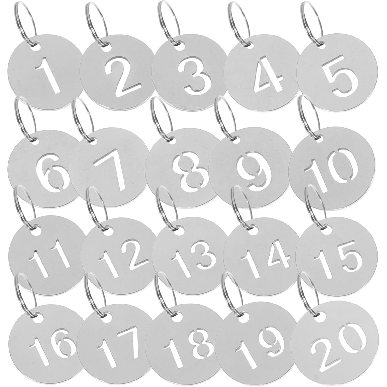 DEARMAMY 20Pcs Stainless Steel Numbered Key Tags with Rings Round Id Tags for Organizing Keys Luggage Lockers 1-20