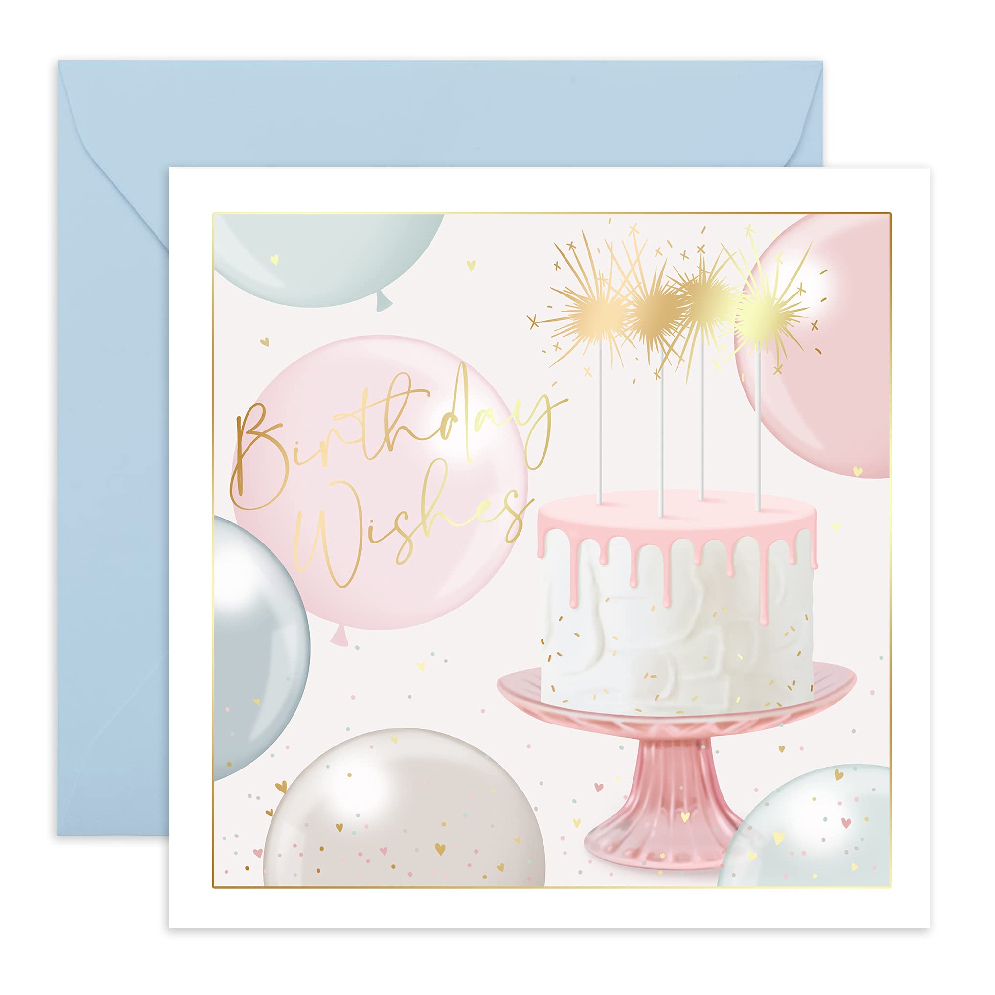 Central 23 - Pretty Birthday Card - 'Birthday Wishes' - Cute Cake Design For Her - Pink Card for Women Mum Daughter Wife Friend - Comes with Fun Stickers