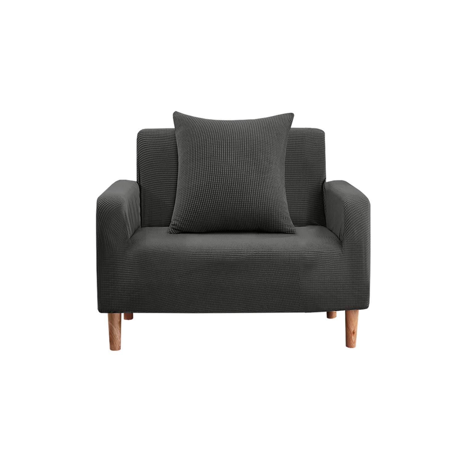 Trimming Shop Velvet Sofa/Couch Cover, Stretch Armchair Covers, Non-Slip Thick Velvet Spandex Couch Slipcovers, Living Room Furniture Protectors, Easy Machine Washable (Dark Grey, 1 Seater)