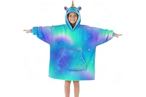 Yoofoss Kids Wearable Blanket Hoodie, Oversized Fleece Sherpa Sweatshirt Blanket with Pockets, Cozy Gift for 7-13Y Girls, Gradient Unicorn