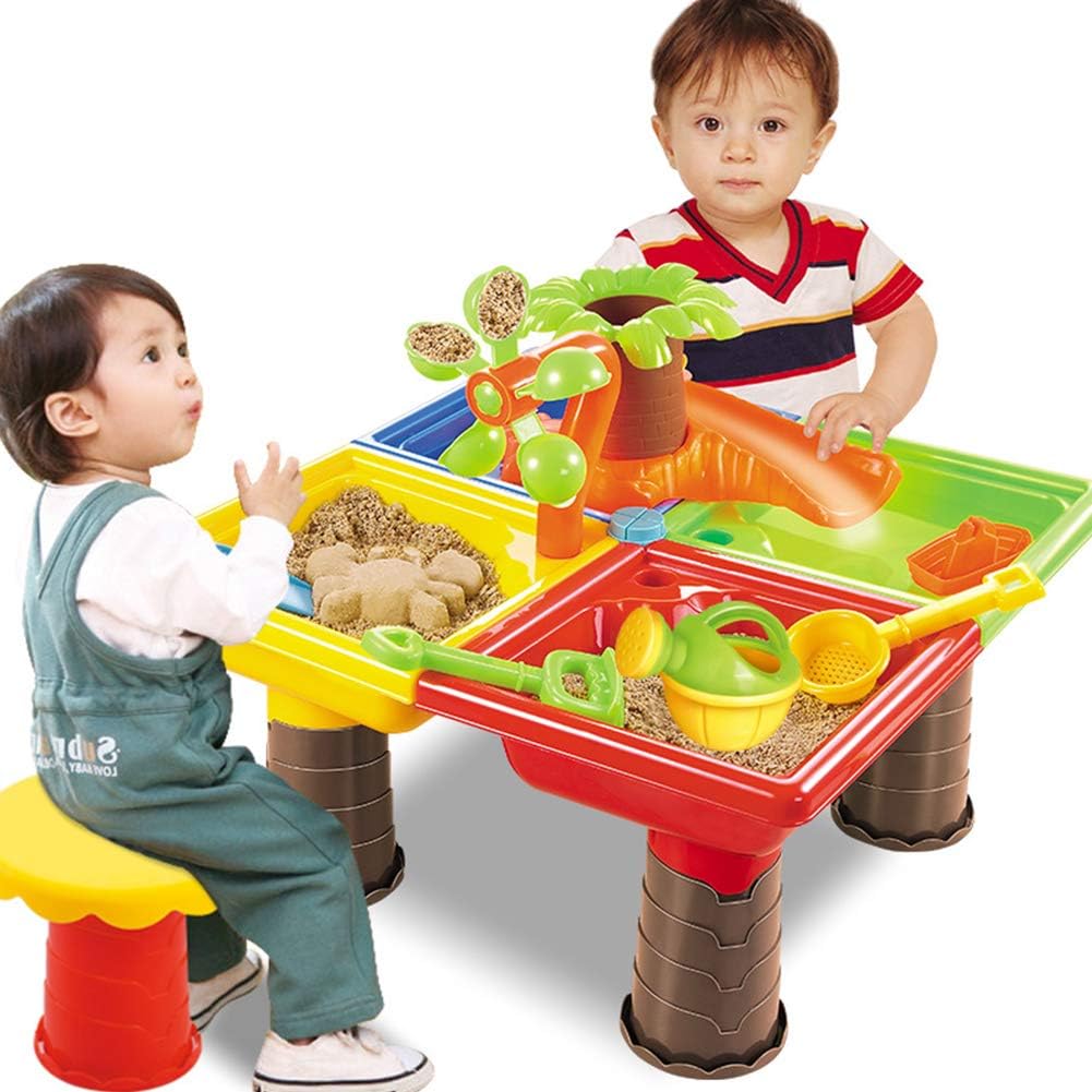 Sand and Water Table, Beach Toy Set Sand Table For Children, Kids Plastic Sand Pit Set Sand and Water Play Toy, Summer Beach Kid's Toy Sandglass Play Bucket children Garden toys