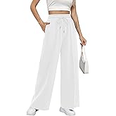 Missufe Women's Elastic High Waist Wide Leg Loose Casual Pants Joggers Workout Lounge Sweatpants with Pockets